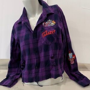 Purple Plaid Flannel Shirt with Killer Klowns Graphic